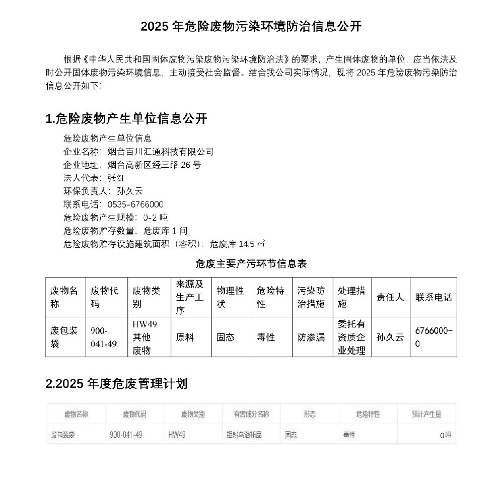 2025年危险废物污染环境防治信息公开